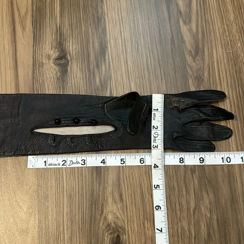 Antique Leather Soft Genuine Black Long Opera Evening Petite Chic Gloves Italy 7 - Picture 11 of 15